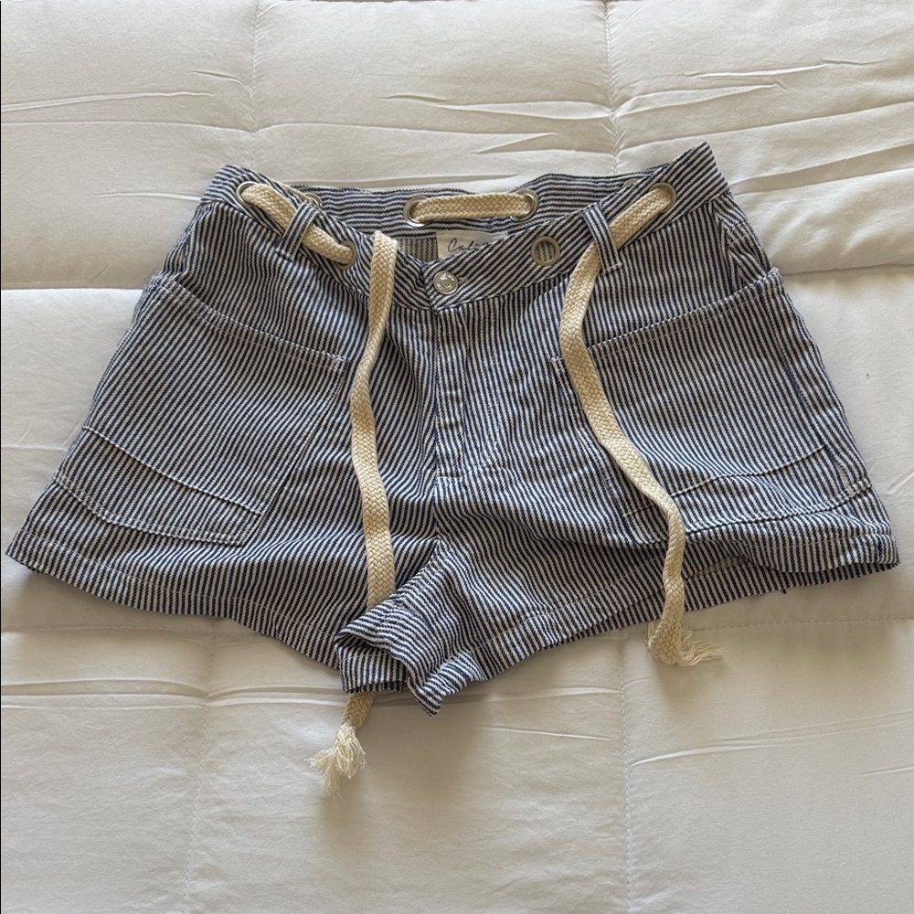 Navy Striped Women's Cargo Shorts